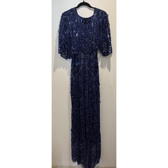 Mac Duggal Blue Gown Womens 10 Style# 4611D Embellished Beaded Dress Sequin READ - Picture 9 of 16